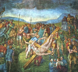 Ukřižování svatého Petra - dle legendy hlavou dolu