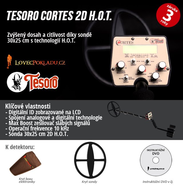 Detektor kovů Tesoro Cortes v setu se sondou 30x25 cm