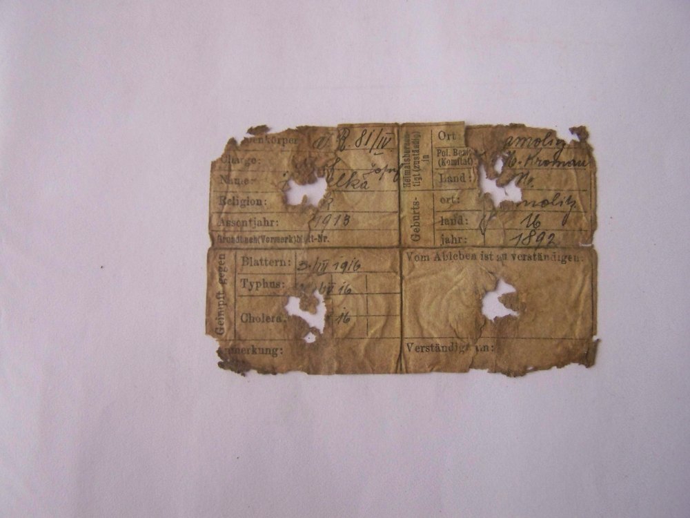 Prostřelená známka vojáka z první světové války