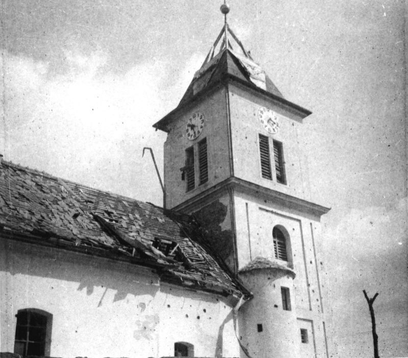 Zničený kostel obce Horní Němčí
