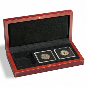 Kazeta na mince s mahagonovou texturou dřeva VOLTERRA pro 3 kapsle QUADRUM