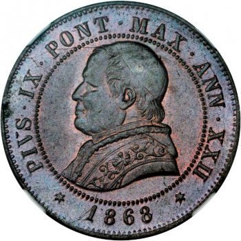 Papežská mince Pius IX. 4 Soldi 1868 R.