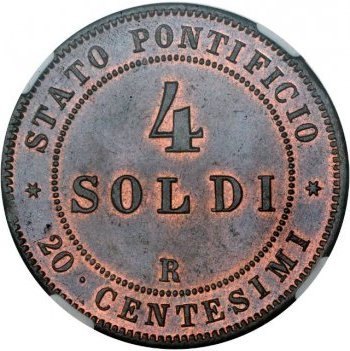 Papežská mince Pius IX. 4 Soldi 1868 R.