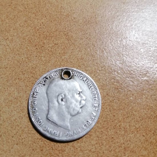 První stříbro. Přívěšek z mince. František Josef I 1krone (1koruna) 1915