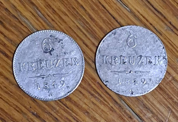 2x 6 krejcarů od Františka Josefa I.  z roku 1849