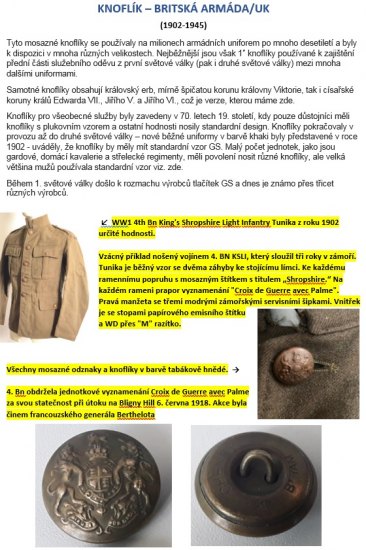 Knoflík - Britská armáda - WWI a WWII