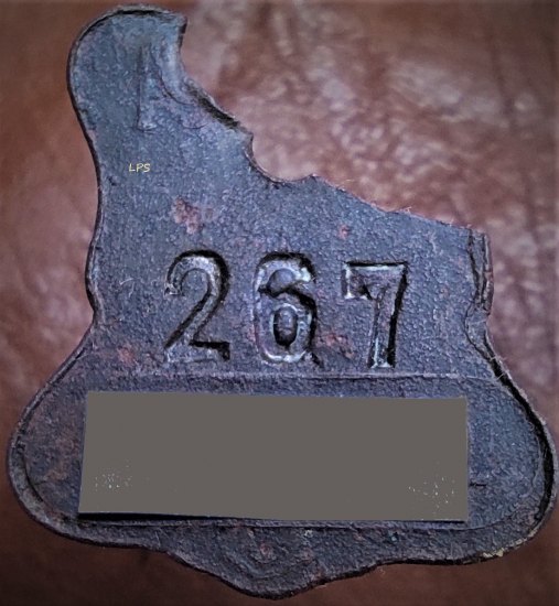 Psí známka bez datace, s číslem 267