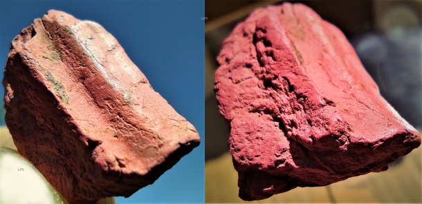 Střep z růžového keramického těsta