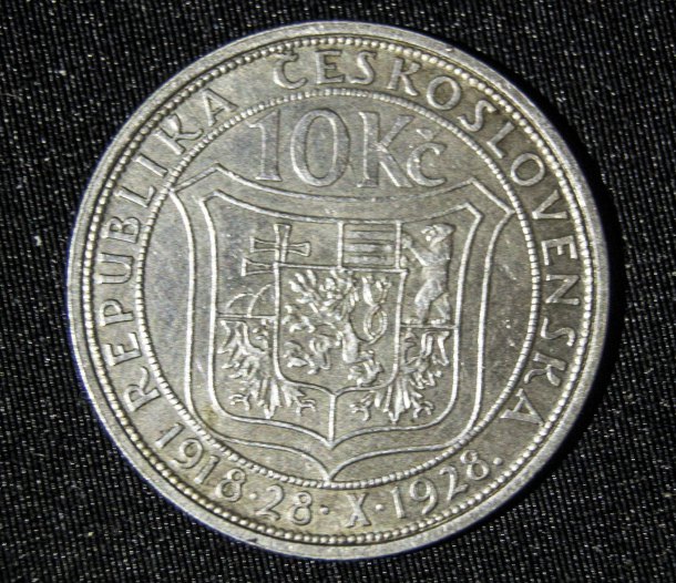 Stříbrná pamětní mince ČSR Masaryk T.G. 10 Kč 1928