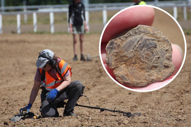 Roman coins, jewellery and other items found at racecourse in England